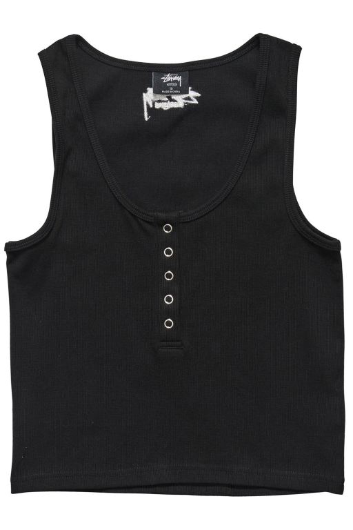 Stussy Womens Mission Rib Placket Tanks Black - QBZCW2158